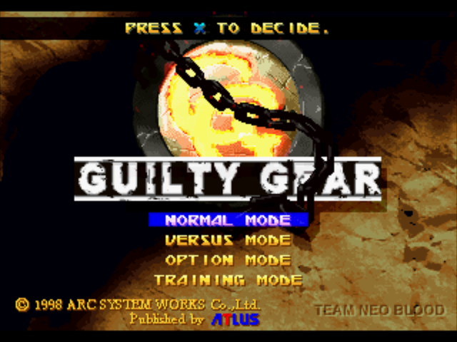 Guilty Gear title screen for Playstation